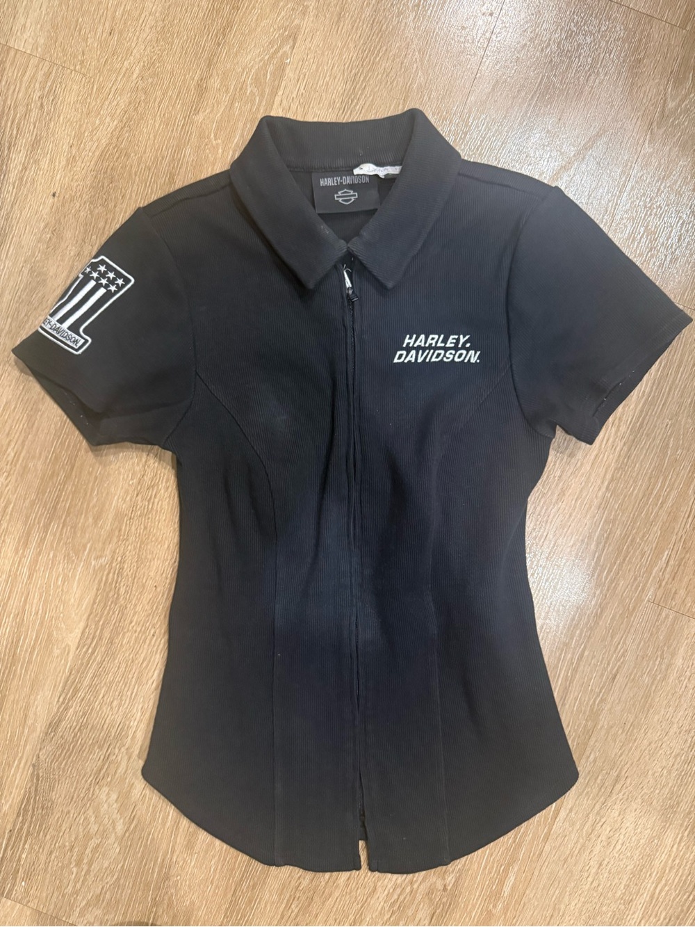 Harley-Davidson Black Short-Sleeve Zip Front Shirt with Logo Patch